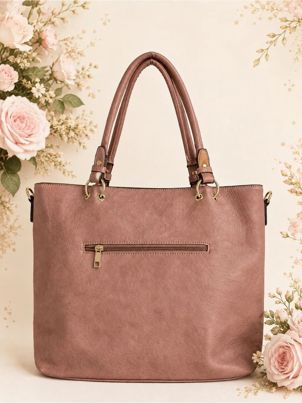 Paisley-Panel Tote in Mauve Brown with Tassel